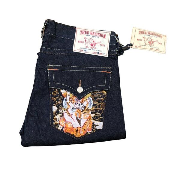 Brand New Vintage True Religion Embroidered Jeans Size 34 JOEY Blue - Picture 4 of 11